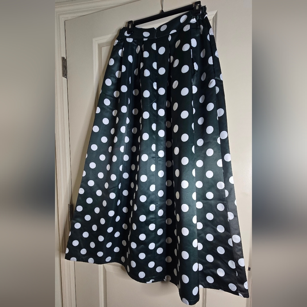 PERSUN Women's Casual High Waist A-Line Polka Dots Print Long Maxi Skirt